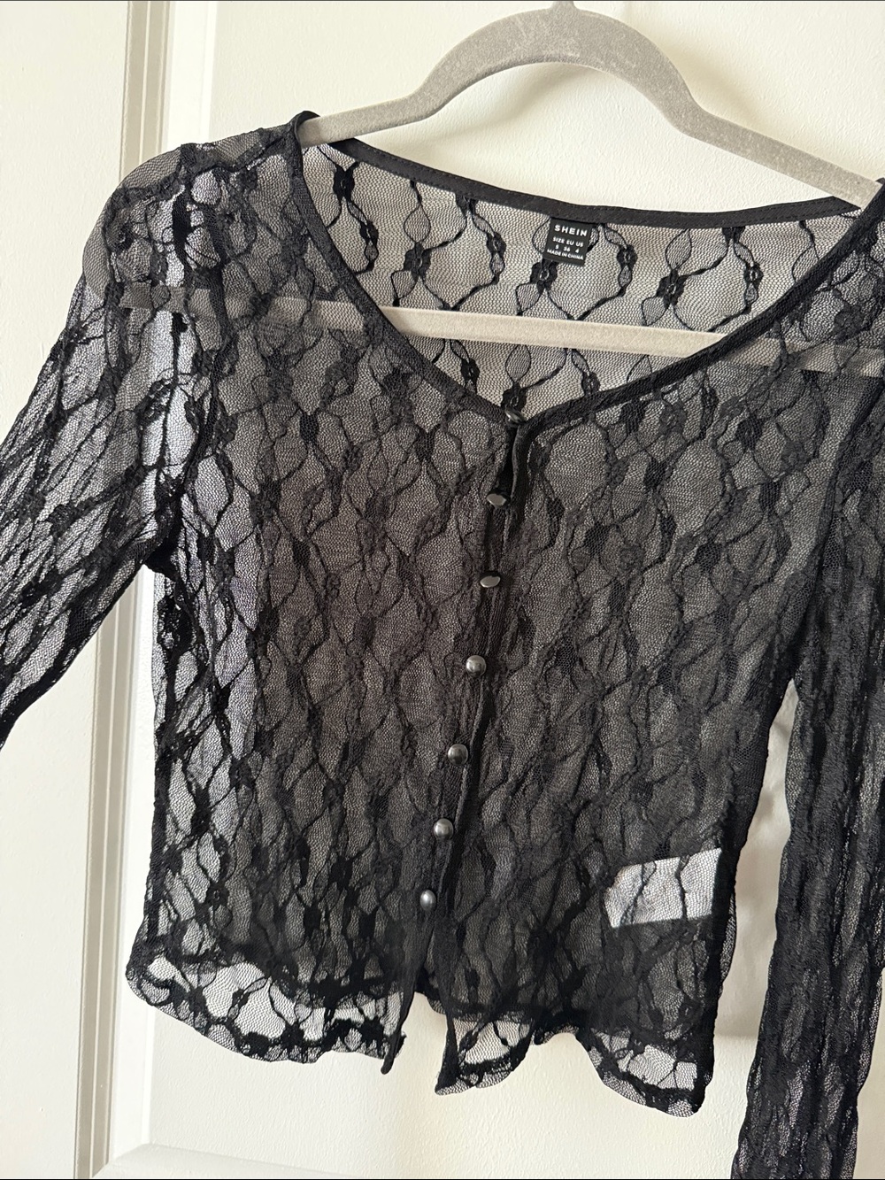 Sheer Black Lace Long-Sleeve Button Cardigan - Picture 2 of 4